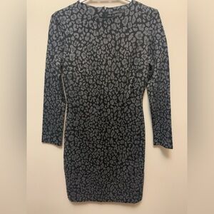 MANGO Black and Gray Animal Print Dress